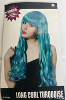 LONG TURQUOISE CURL WIG BONUS WIG CAP